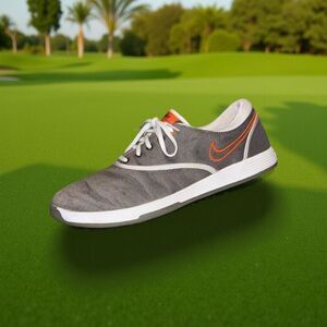 Women’s Nike Lunarlon Duet Sport Gray White Spike Less Golf Shoes Size 8.5